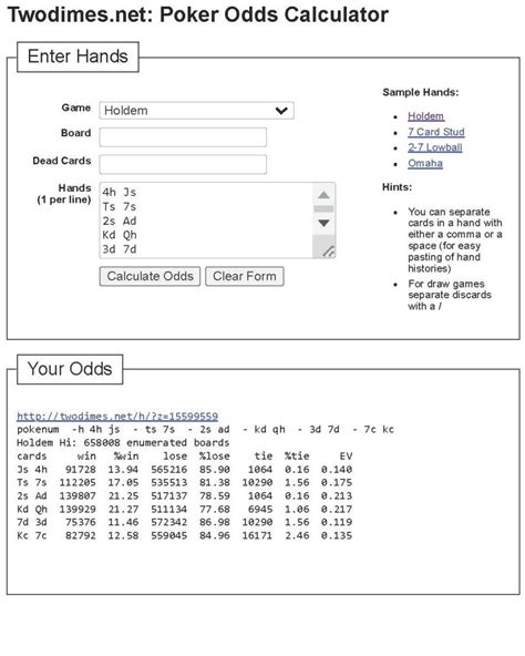 Poker Odds Calculator (twodimes.net).
